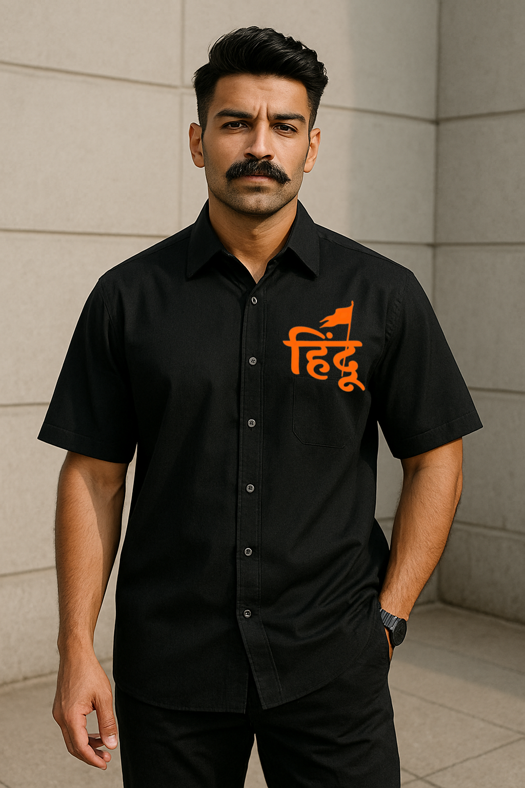 🟧 Bold Hindu Oversized Shirt – Saffron Spirit Edition