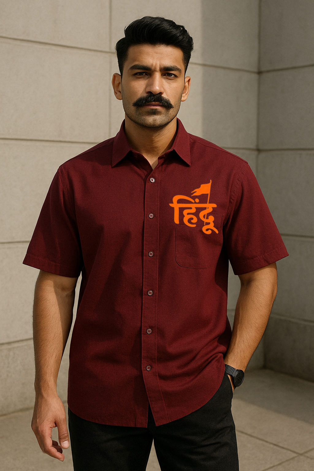 🟧 Bold Hindu Oversized Shirt – Saffron Spirit Edition