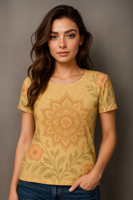 Mandala Bloom” Vintage Floral Tee – Earthy Vibe, Elevated