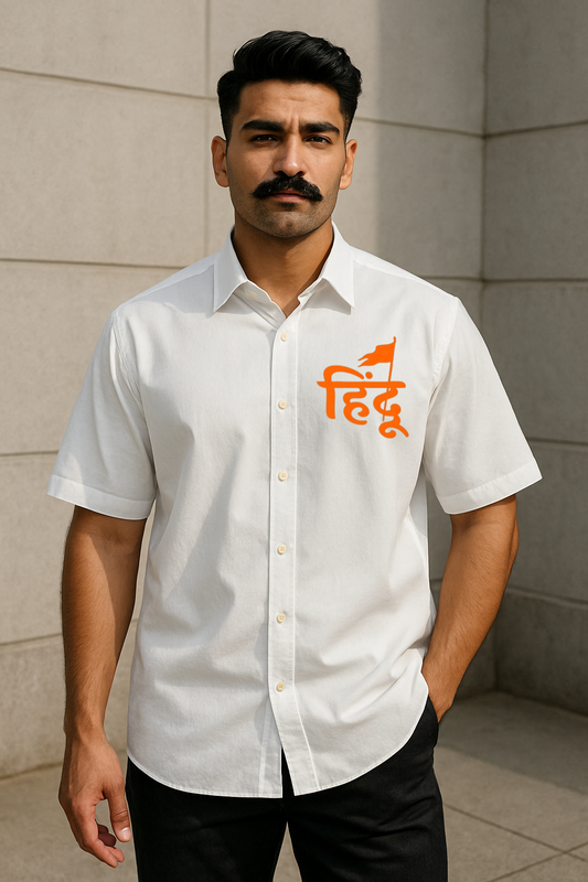 🟧 Bold Hindu Oversized Shirt – Saffron Spirit Edition