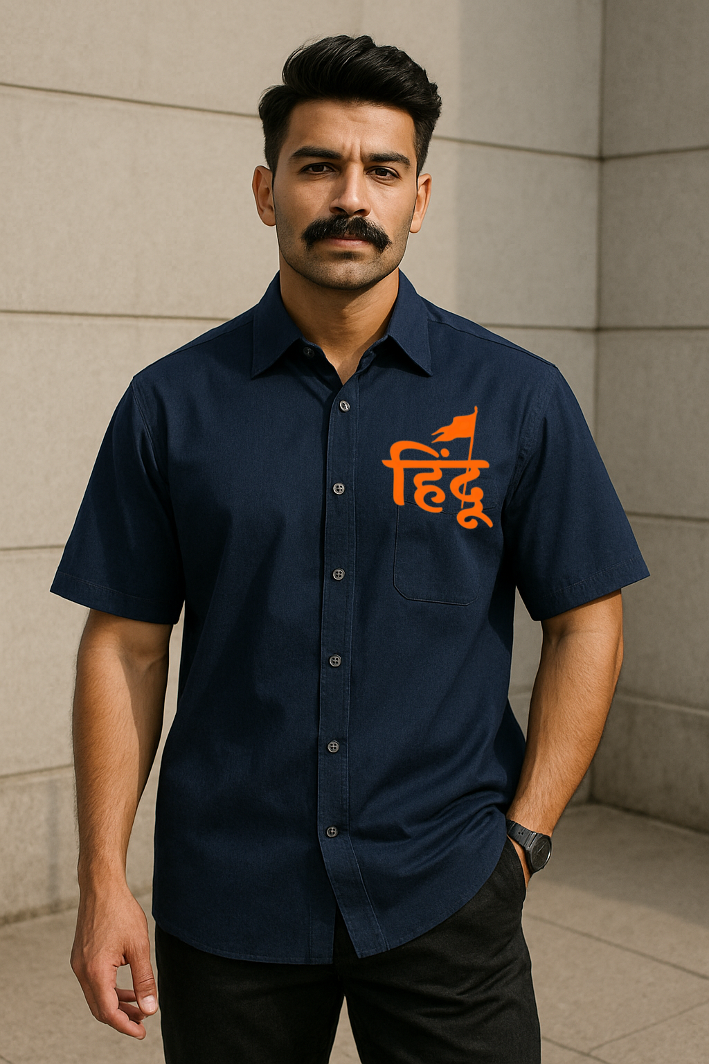 🟧 Bold Hindu Oversized Shirt – Saffron Spirit Edition